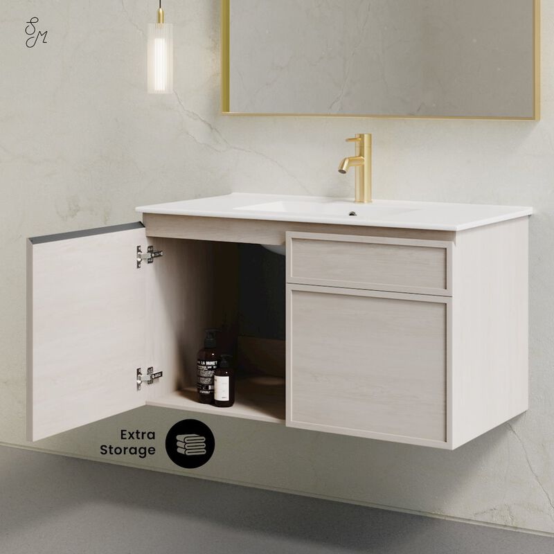 St. Tropez 36" Wall-Mounted Bathroom Vanity in White Oak with Sink Top image number 7