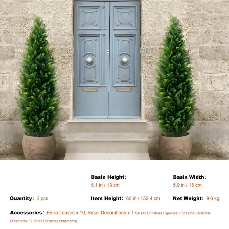 Set of 2 Artificial Cedar Topiary Trees with Pots UV Resistant Faux Evergreen Home Decor-Green image number 2