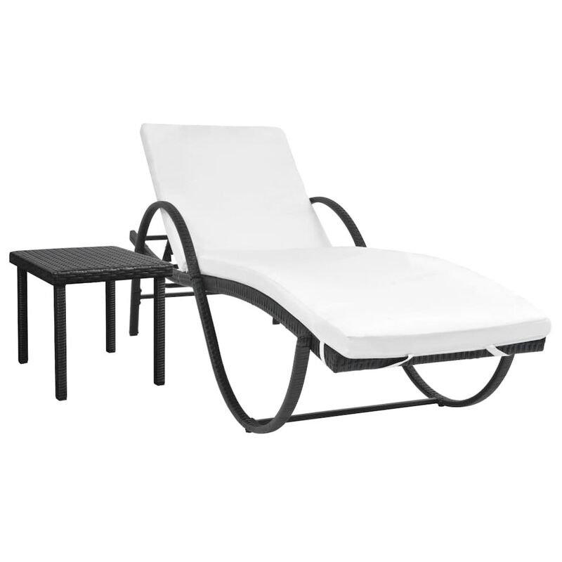 Sun Lounger Set of 3 Black Powder-coated steel frame, PE rattan