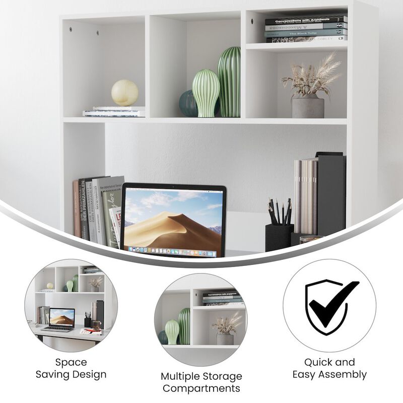 Flash Furniture Lotus Desktop Bookshelf Storage Organizer with Multiple Cubbies in White image number 7