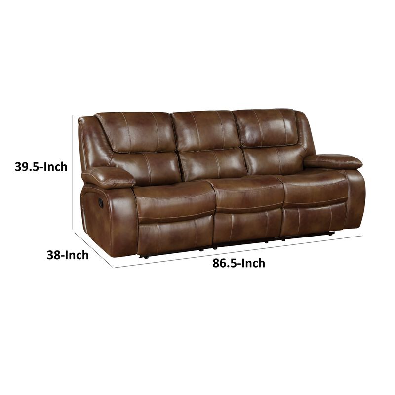 Licot Manual Double Recliner Sofa, Glossy Brown Leather, 87 Inch image number 5