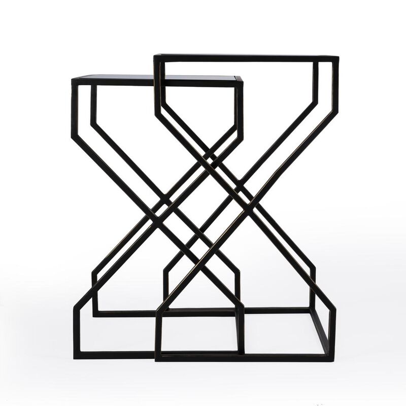 Butler Specialty Demi Modern Mirrored Nesting Tables, Black