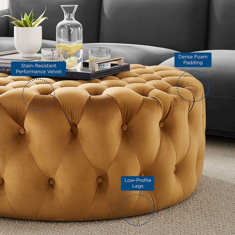 Amour Tufted Button Large Round Performance Velvet Ottoman image number 4