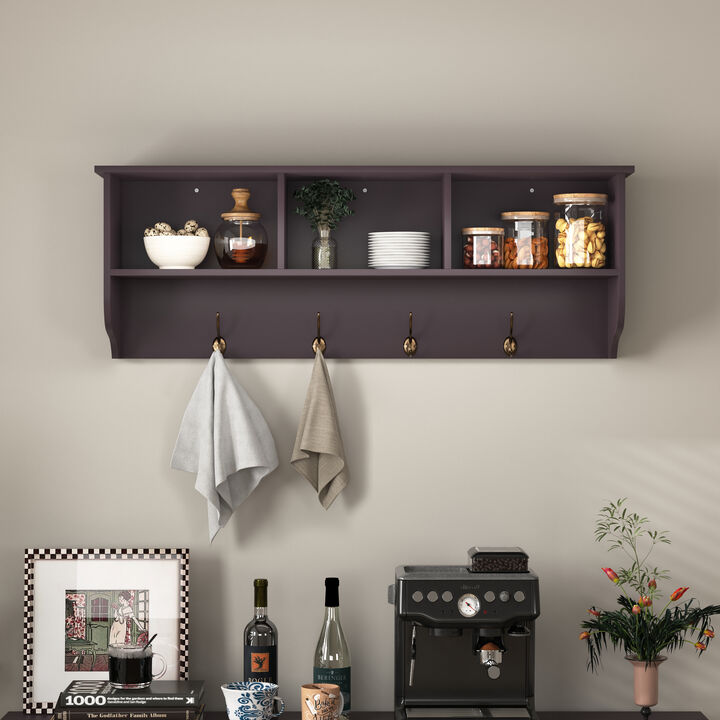 Wall Mounted Entryway Coat Rack with Storage Shelf, Wooden Hall Tree Organizer with Hooks for Entryway, Mudroom and Bedroom
