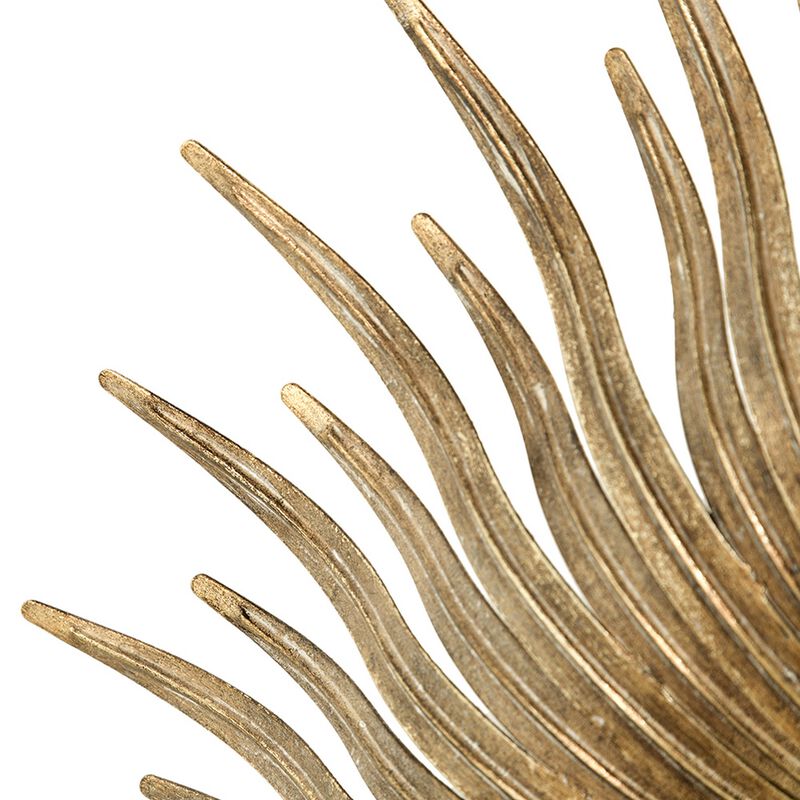 28 Inch Wall Mount Accent Mirror with Round Sunburst Iron Frame,  Gold - Benzara