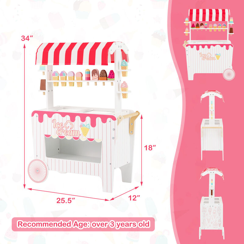 Kids Ice Cream Stand Cart with Display Rack and Toy Accessories image number 2