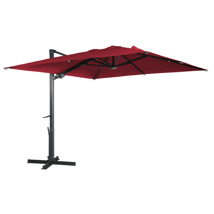 10 * 13 ft. Cantilever Patio Umbrella with Removable LED light,Aluminum Offset Umbrella with 360-degree Rotation,Adjustable Base for Deck, Patio, Lawn, Pool