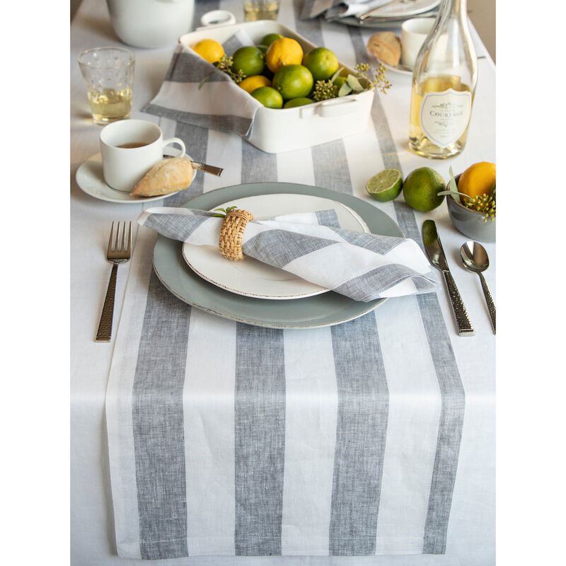 Solino Home Cabana Stripe 100% Linen Table Runner &ndash; Handcrafted, Machine Washable, Perfect for Holiday and Everyday Dining