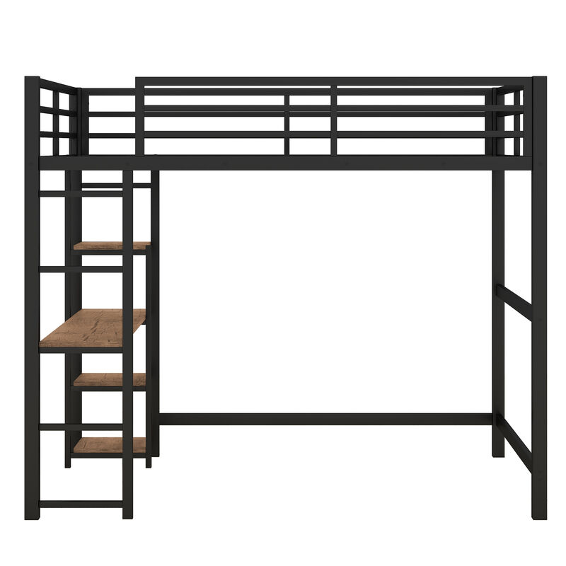 Merax Metal Loft Bed with Built-in Desk and Storage Shelves