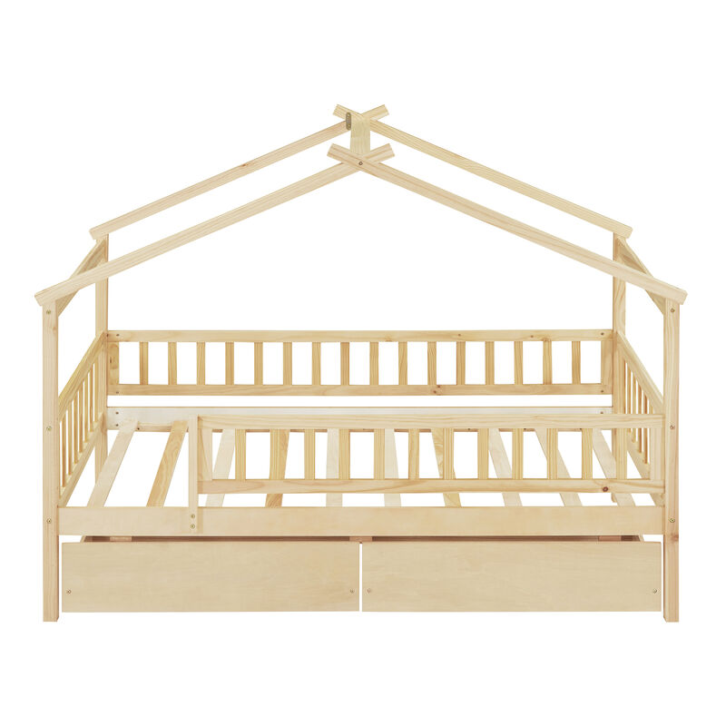 Merax Twin Size Wooden House Bed with 2 Drawers
