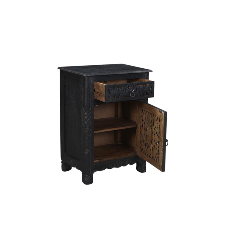 HomeRoots 30" Black Solid Wood Distressed One Drawer Nightstand image number 4
