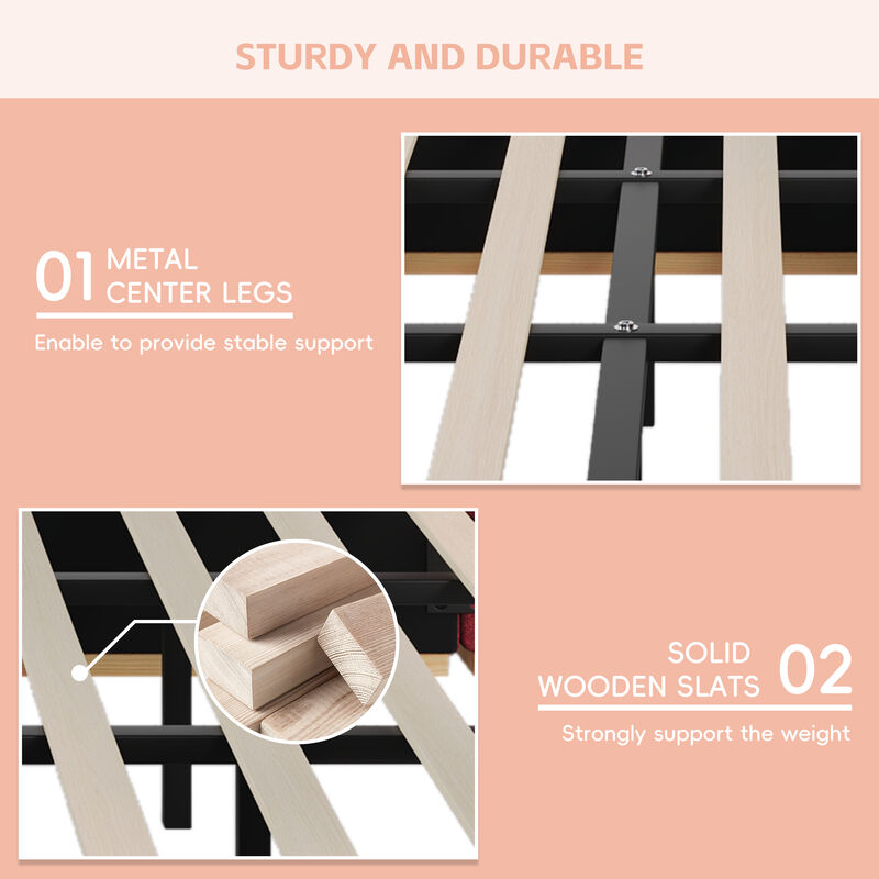 Merax Upholstered Bed Frame with Side Shelves