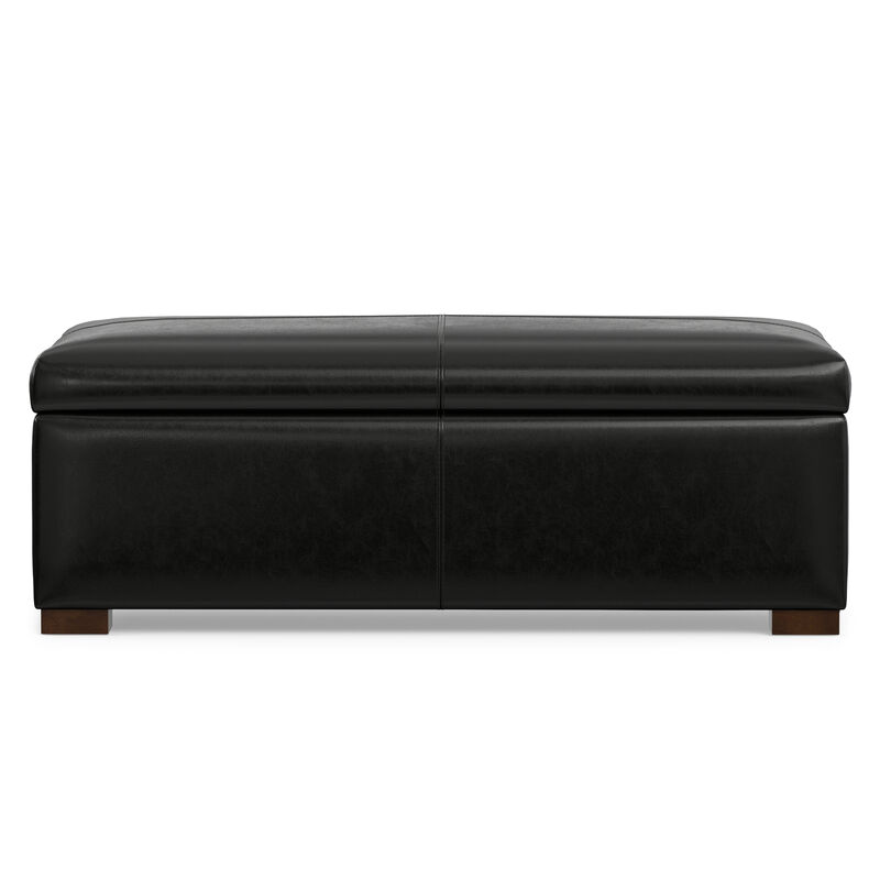 Gabbie 48 inch Wide Contemporary Rectangle Rectangular Storage Ottoman in Midnight Black PU Black faux leather, Assembled image number 6