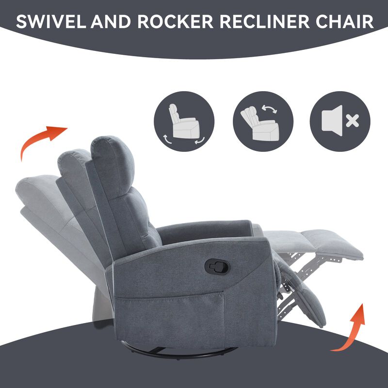 Manual Recliner Chair with Rocker and Swivel in Fabric for Living Room image number 7