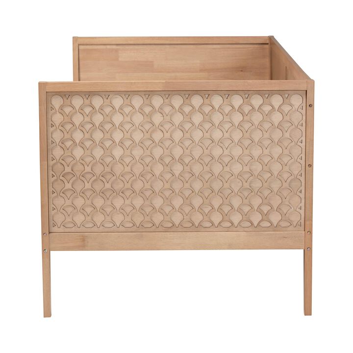 Baxton Studio Lara Twin Daybed - Modern Wood Bed Frame with Wraparound Laser-Cut Decorative Headboard Overlay