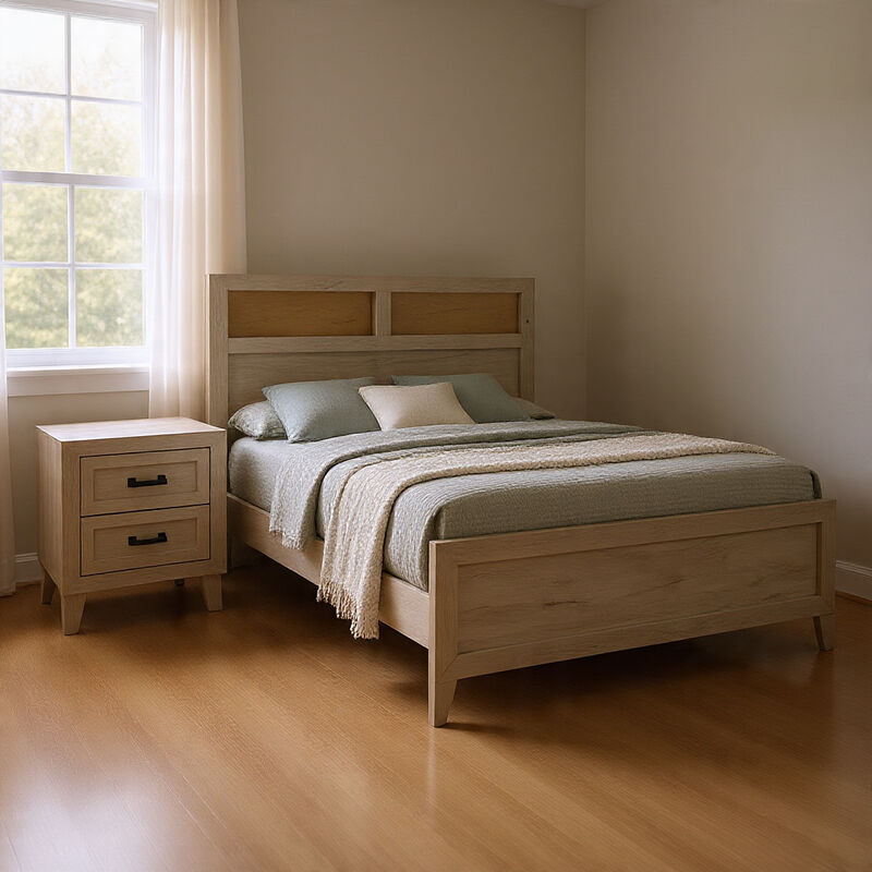 Queen Bedroom Set, White Wash, Black Wood, 2 Piece Set with Nightstand image number 8