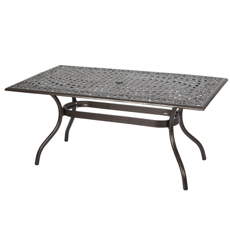 Toni Outdoor Table, 67 Inch Rectangular Top, Lattice Bronze Aluminium