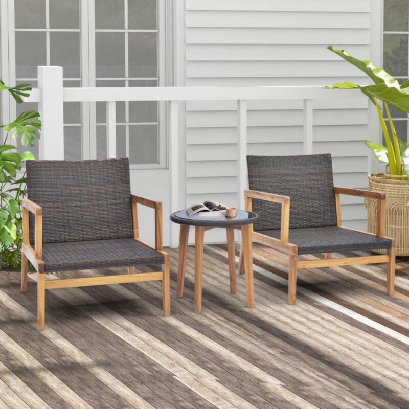 Hivvago 3 Pieces Patio Furniture Set with Cushioned Chairs and Tempered Glass Side Table
