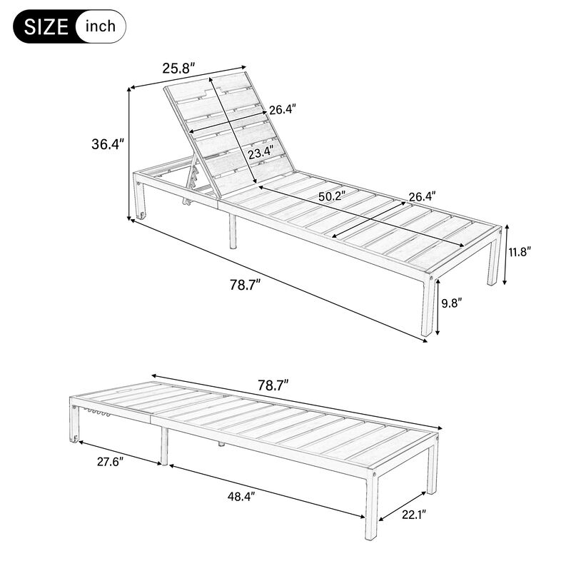 Merax Outdoor Chaise Lounge | 6-Position Adjustable Backrest, Steel Frame with Acacia Wood Slat Seat image number 2