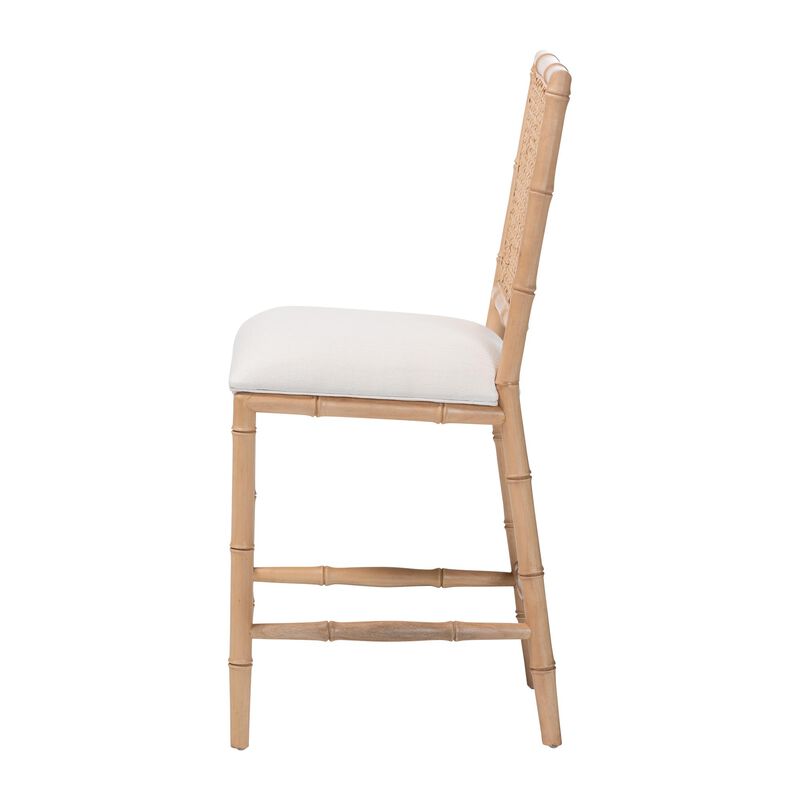bali & pari Sandy Counter Stool - Crafted Wood and Natural Rattan Lounge Seating with Bamboo Motif and Upholstered Seat image number 2