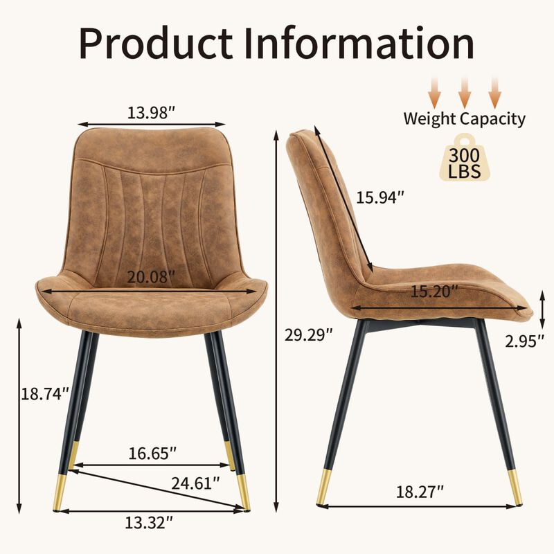 Set of 4 Dining Chairs PU Leather Side Dining Chairs with high back and stitched backrest Metal Leg Dining Chairs with leveling feet image number 2