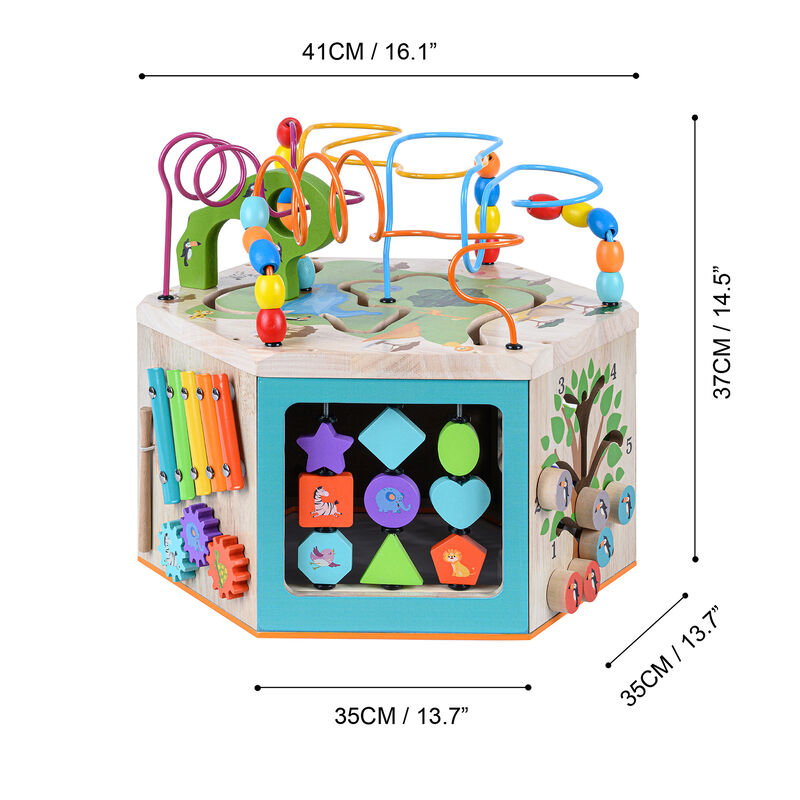 Teamson Kids - Preschool Play Lab Large Wooden Activity Learning 7-side Cube