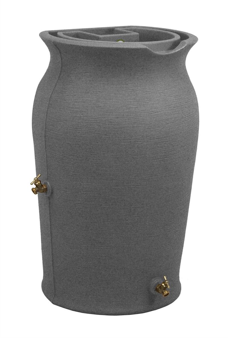 Hivvago Dark Grey Granite 50-Gallon Plastic Urn Rain Barrel with Planter Top