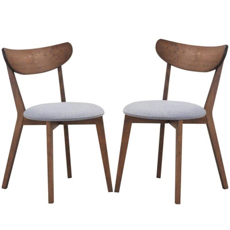 Hivvago Set of 2 Mid-Century Modern Curved Back Wood Dining Chair Grey Upholstered Seat