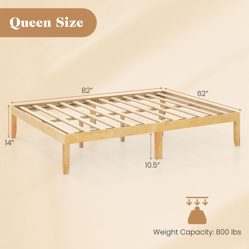 Bed Frame with Wooden Slats Support and Rubber Wood Legs for Durability and Classic Design