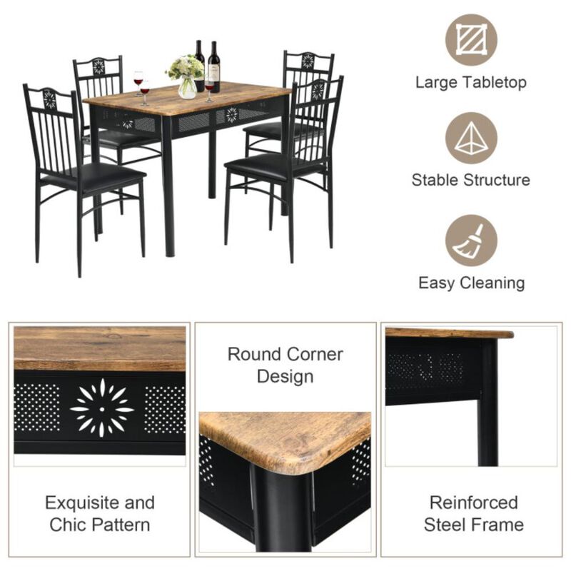 Hivvago 5 Pieces Dining Set Wood Metal Table and 4 Chairs with Cushions