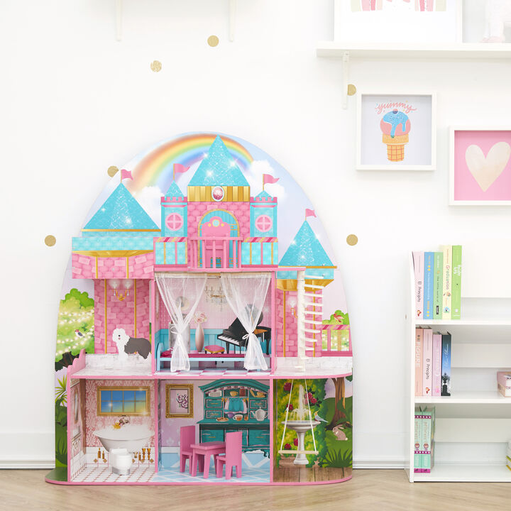 Olivia's Little World Princess Castle Dollhouse with 6-piece Accessory Set for 12" Dolls