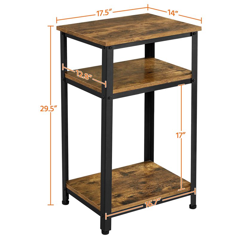 Yaheetech Tall End Table Set of 2, 18x14x29.5 inch Industrial Side Table with Strong Wooden Shelves, 2PCS Slim 3-Tier Telephone