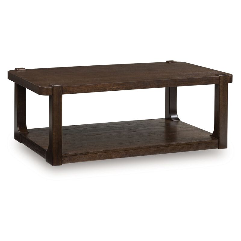 Kemu Coffee Table, 50 Inch Rectangular Top w Lower Shelf, Dark Brown image number 0