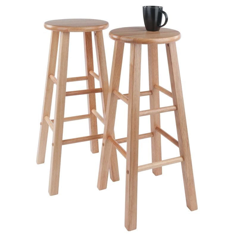 Casafoyer "Natural Solid Wood Bar Stools - 2-Piece Set, 29" Height