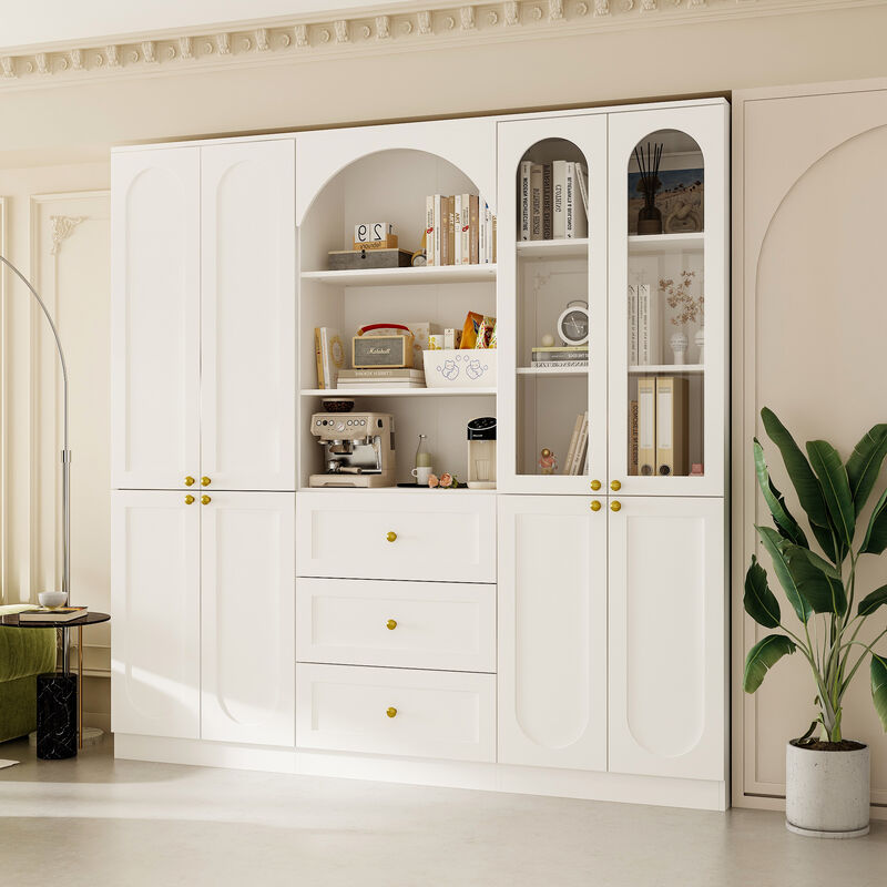 FUFU&GAGA 70.9" Bookcase with Shelves and Drawers for Home Organization (70.9" W x 11.8" D x 70.3" H) White