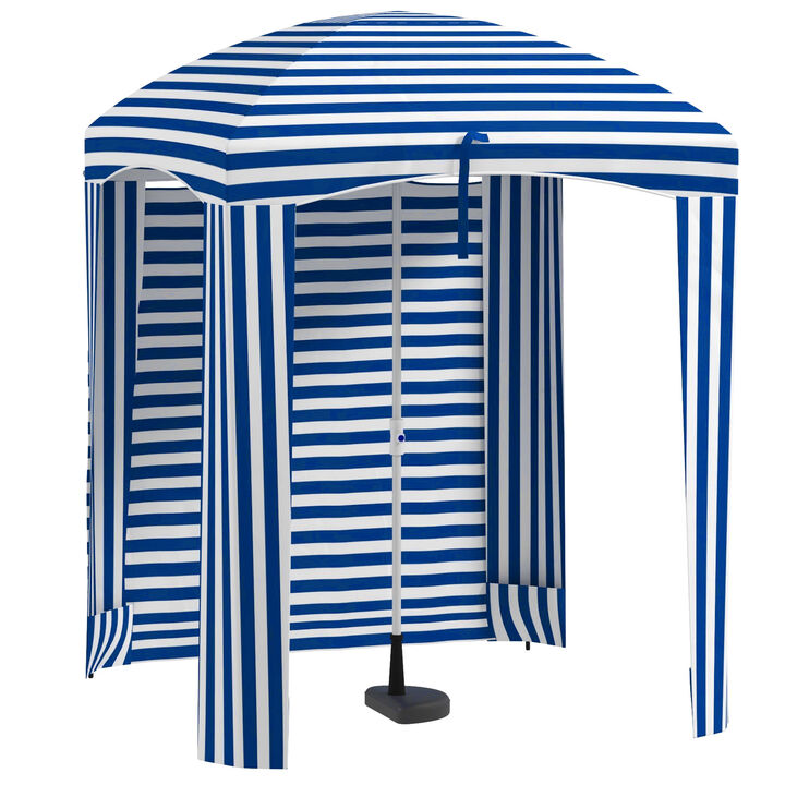 Outsunny 5.9' x 5.9' Portable Beach Umbrella, Ruffled Outdoor Cabana with Single-top, Vented Windows, Sandbags, Carry Bag, Blue White Strip