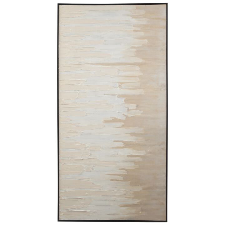 Rectangular Canvas Wall Art with Abstract Design, Beige and Off White-Benzara