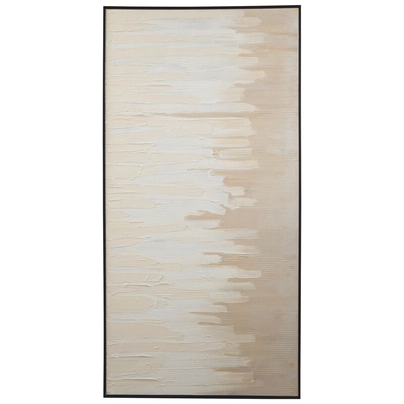 Rectangular Canvas Wall Art with Abstract Design, Beige and Off White-Benzara image number 1