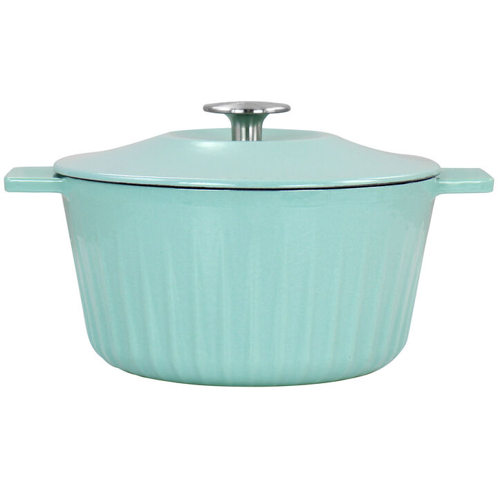 Martha Stewart Enameled Cast Iron 3 Quart  Embossed Stripe Dutch Oven with Lid in Turquoise