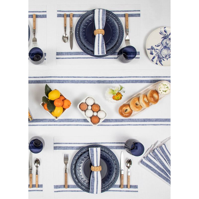 Solino Home 100% Pure Linen Placemats 14 x 19 Inch Set of 4 - French Stripe