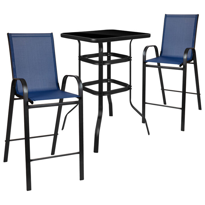 Navy Glass Bar Patio Table Set