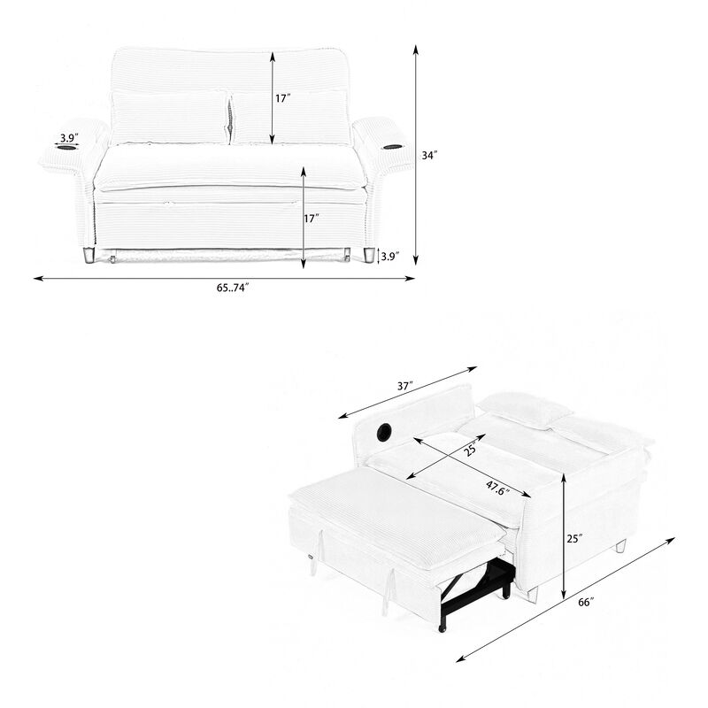 Merax letter striped fabric multi-functional sofa bed image number 6
