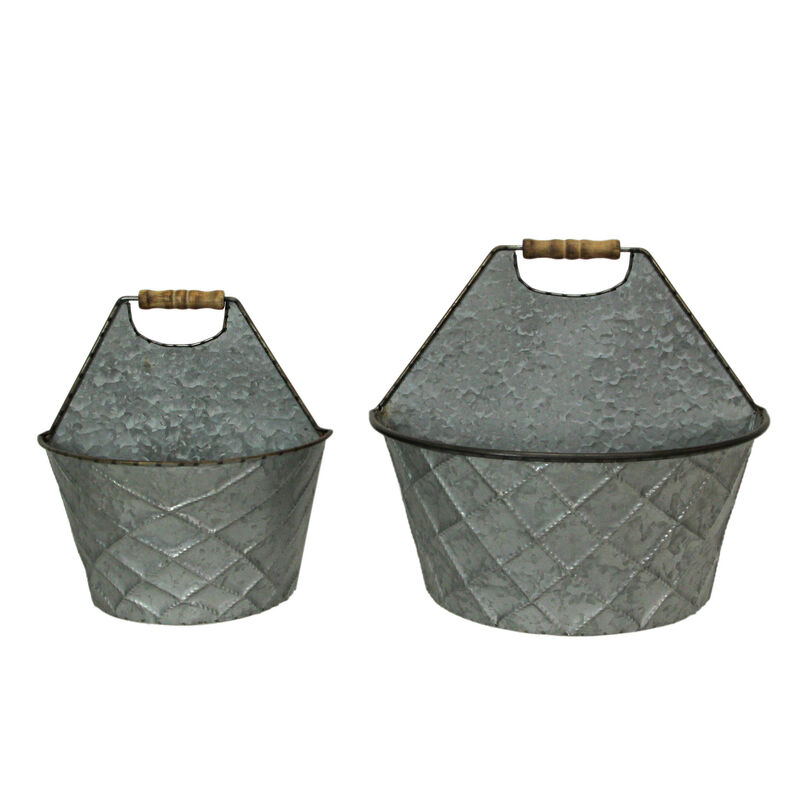 Large & Small Galvanized Metal Rustic Wall Pocket Planters Hanging Decor Set / 2 image number 0