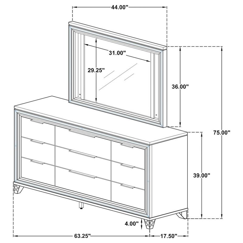 Coaster Co. of America Marmore 9-drawer Dresser and LED Mirror White image number 1