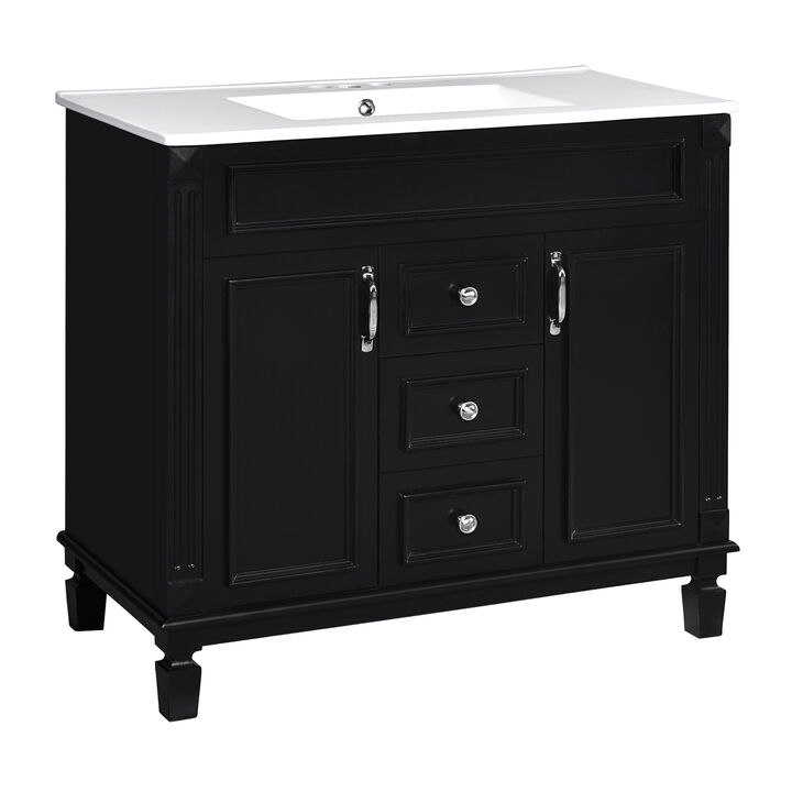 36 in. W Modern Bathroom Vanity with Sink and Top, 2 Soft-Close Doors and Storage Cabinet