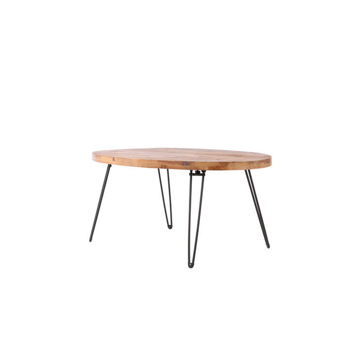 Oval Natural Reclaimed Wood Foldable Cocktail Table for Your Living Room
