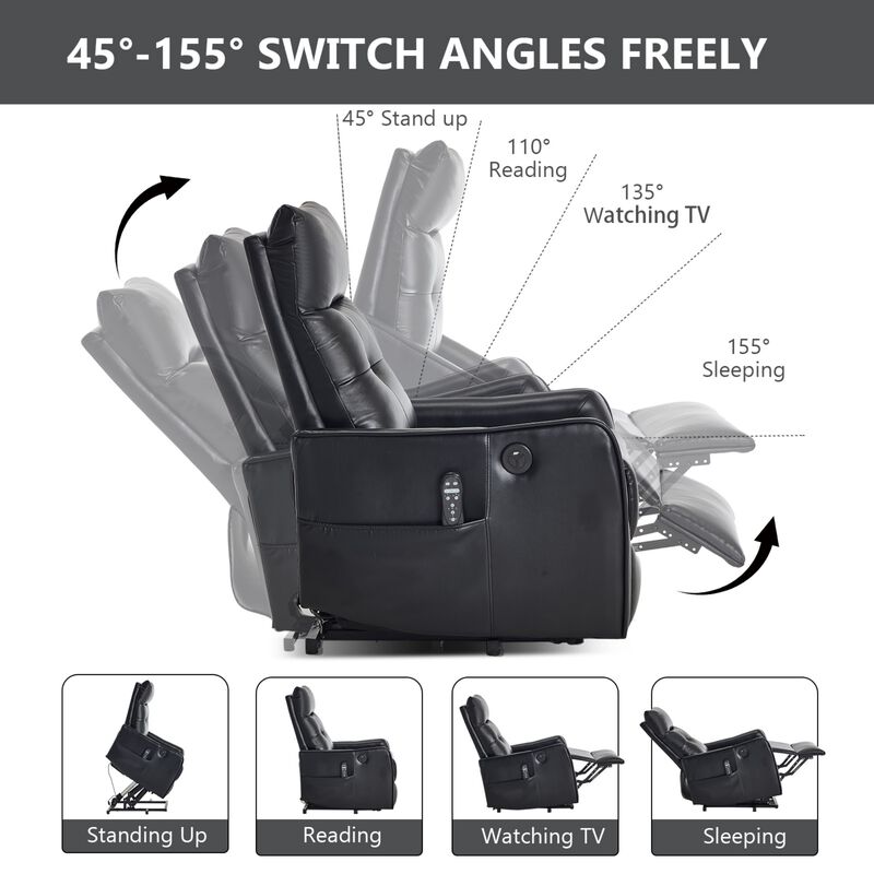 Faux Leather Power Lift Recliner Chair 155&deg; Recliner with Massage Heat & USB image number 8
