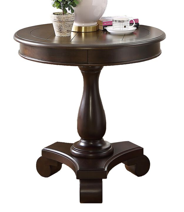Streamdale Round Wood Pedestal Side Table, Espresso