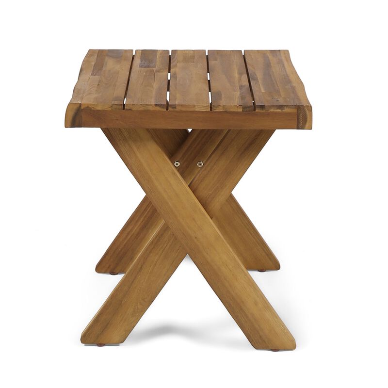Harley Outdoor Side Table, X Legs, Square 18 Inch Brown Acacia Wood - Benzara