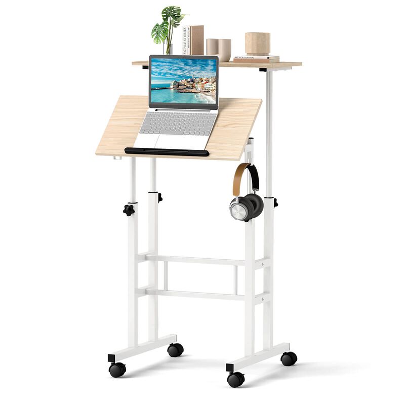 Costway Mobile Standing Desk Rolling Adjustable Laptop Cart Home Office Black